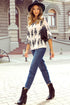 Ornamental Print Three Quarter Sleeve V Neck Blouse