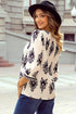 Ornamental Print Three Quarter Sleeve V Neck Blouse