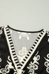 Ornamental Print Three Quarter Sleeve V Neck Blouse