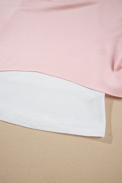 Overlay Long Sleeve Top Loose Drawstring Pant Set