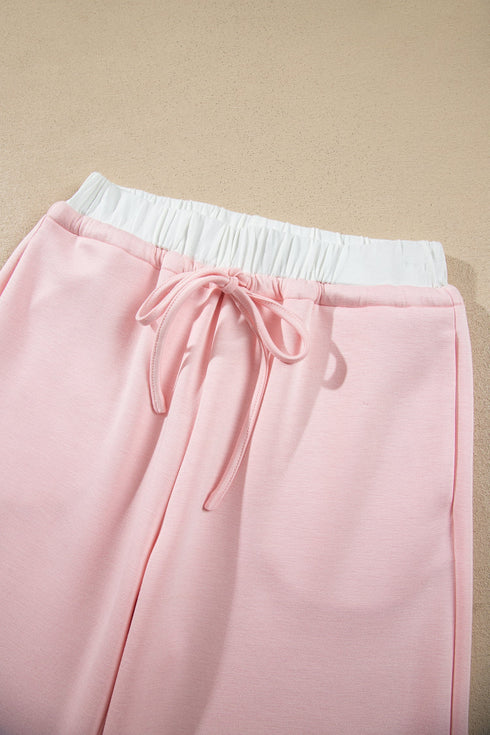 Overlay Long Sleeve Top Loose Drawstring Pant Set