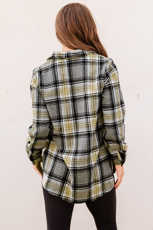 Oversize Rounded Hem Plaid Shacket With Slits