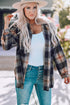 Oversize Rounded Hem Plaid Shacket With Slits