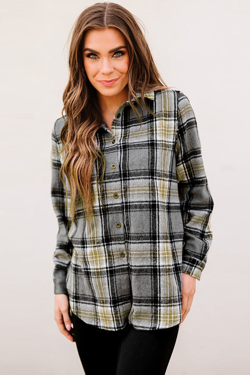 Oversize Rounded Hem Plaid Shacket With Slits