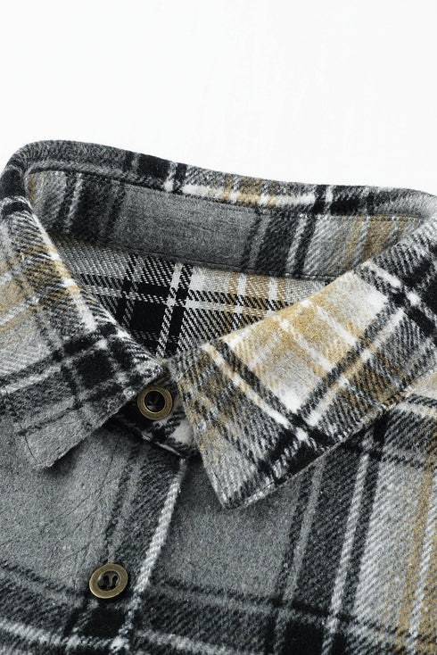 Oversize Rounded Hem Plaid Shacket With Slits
