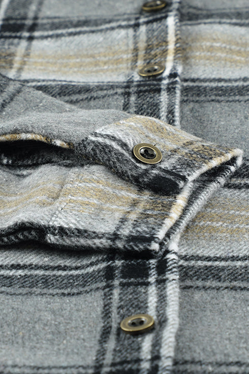 Oversize Rounded Hem Plaid Shacket With Slits