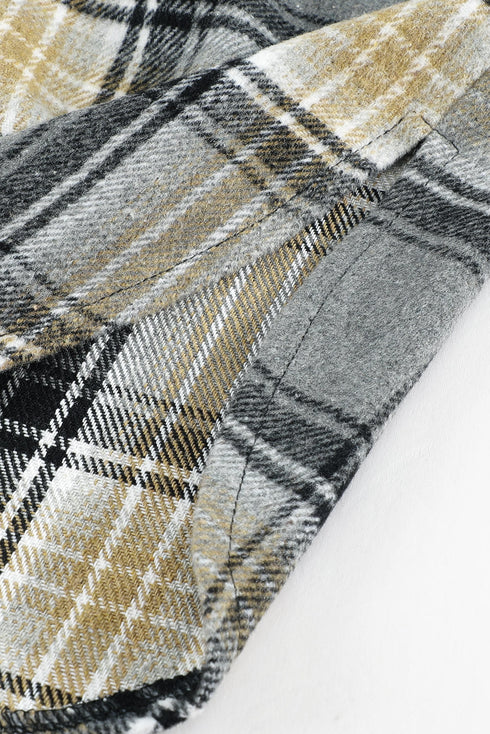 Oversize Rounded Hem Plaid Shacket With Slits