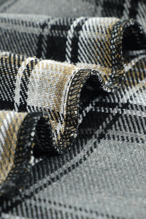 Oversize Rounded Hem Plaid Shacket With Slits