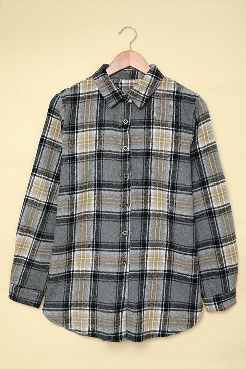 Oversize Rounded Hem Plaid Shacket With Slits