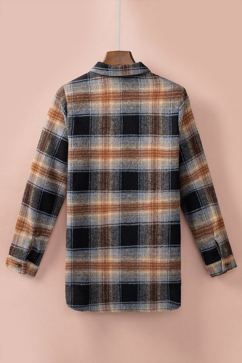 Oversize Rounded Hem Plaid Shacket With Slits