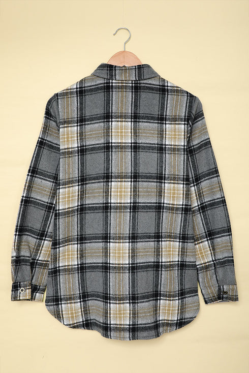 Oversize Rounded Hem Plaid Shacket With Slits