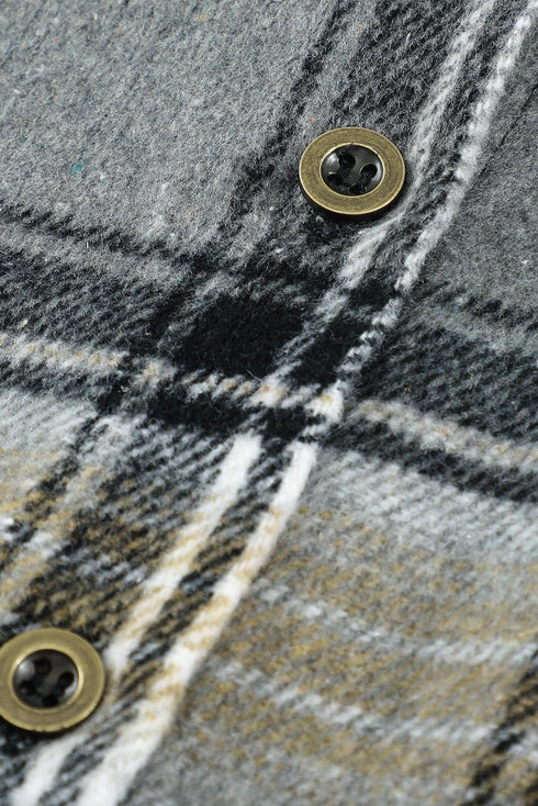 Oversize Rounded Hem Plaid Shacket With Slits