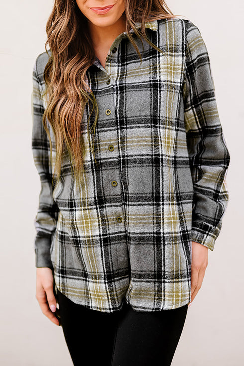 Oversize Rounded Hem Plaid Shacket With Slits