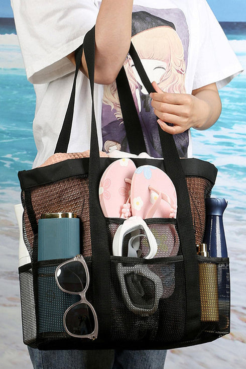 Oversized Breathable Mesh Multi Pocket Vacation Tote