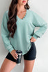 Oversized Button Detail V Neck Drop Shoulder Sweatshirt