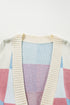 Oversized Check Pattern Open Front Knit Cardigan