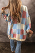 Oversized Check Pattern Open Front Knit Cardigan
