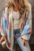Oversized Check Pattern Open Front Knit Cardigan