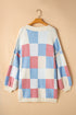 Oversized Check Pattern Open Front Knit Cardigan