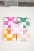 Oversized Checkerboard Knit Balloon Sleeve Pullover Sweater