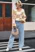Oversized Checkerboard Knit Balloon Sleeve Pullover Sweater