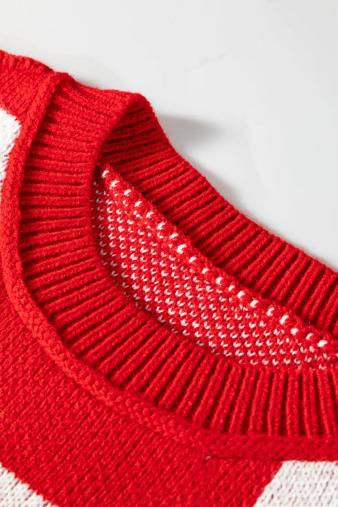 Oversized Checkerboard Knit Balloon Sleeve Pullover Sweater