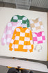 Oversized Checkerboard Knit Balloon Sleeve Pullover Sweater