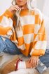 Oversized Checkerboard Knit Balloon Sleeve Pullover Sweater
