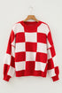 Oversized Checkerboard Knit Balloon Sleeve Pullover Sweater