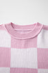 Oversized Checkerboard Knit Balloon Sleeve Pullover Sweater