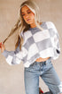 Oversized Checkerboard Knit Balloon Sleeve Pullover Sweater