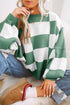 Oversized Checkerboard Knit Balloon Sleeve Pullover Sweater