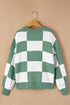 Oversized Checkerboard Knit Balloon Sleeve Pullover Sweater