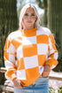 Oversized Checkerboard Knit Balloon Sleeve Pullover Sweater