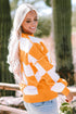 Oversized Checkerboard Knit Balloon Sleeve Pullover Sweater