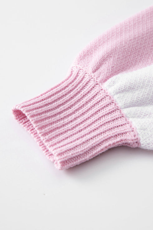 Oversized Checkerboard Knit Balloon Sleeve Pullover Sweater