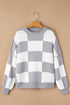 Oversized Checkerboard Knit Balloon Sleeve Pullover Sweater