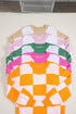 Oversized Checkerboard Knit Balloon Sleeve Pullover Sweater