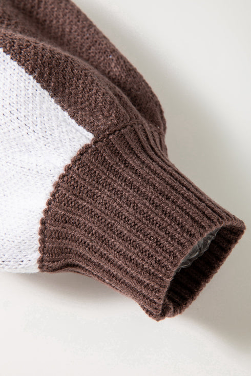 Oversized Checkerboard Knit Balloon Sleeve Pullover Sweater