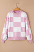 Oversized Checkerboard Knit Balloon Sleeve Pullover Sweater