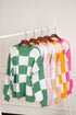 Oversized Checkerboard Knit Balloon Sleeve Pullover Sweater
