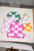 Oversized Checkerboard Knit Balloon Sleeve Pullover Sweater