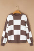 Oversized Checkerboard Knit Balloon Sleeve Pullover Sweater