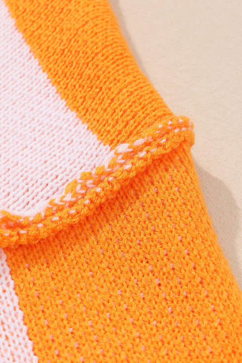 Oversized Checkerboard Knit Balloon Sleeve Pullover Sweater