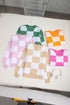 Oversized Checkerboard Knit Balloon Sleeve Pullover Sweater