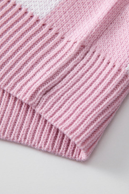 Oversized Checkerboard Knit Balloon Sleeve Pullover Sweater