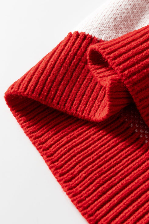 Oversized Checkerboard Knit Balloon Sleeve Pullover Sweater