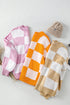 Oversized Checkerboard Knit Balloon Sleeve Pullover Sweater