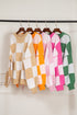 Oversized Checkerboard Knit Balloon Sleeve Pullover Sweater