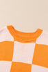 Oversized Checkerboard Knit Balloon Sleeve Pullover Sweater
